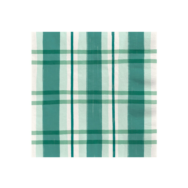 Green and White Plaid Dinner Napkins, Set of 16
