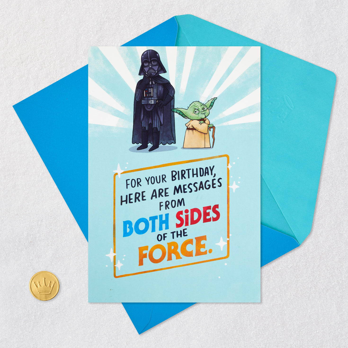Darth Vader and Yoda Funny Birthday Card in a Card Card Front with Envelope and Gold Seal image number 9