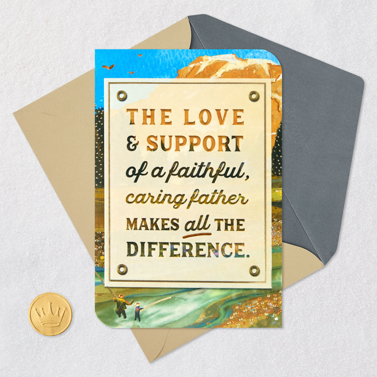 Mountain Stream Religious Father's Day Card Card Front with Envelope and Gold Seal image number 6