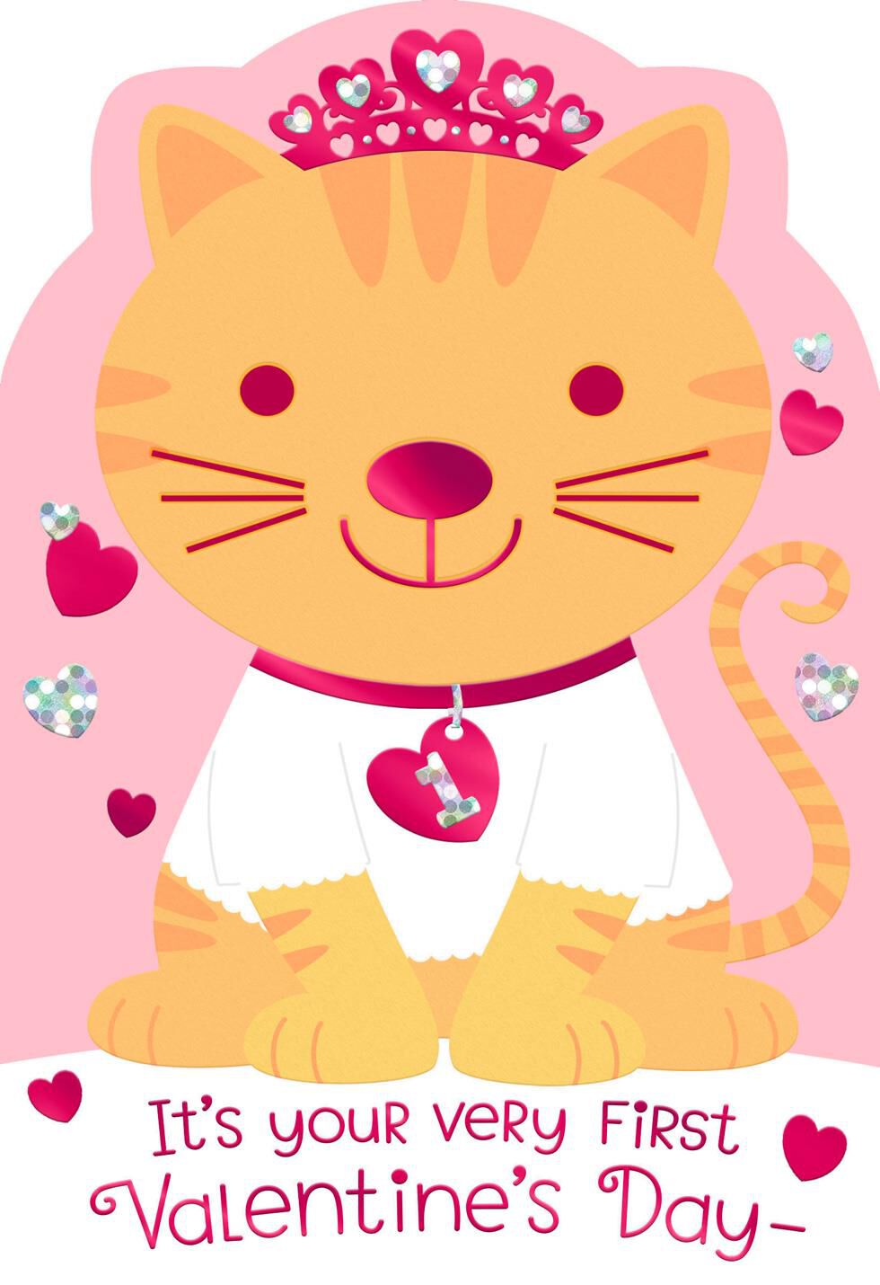 Princess Cat First Valentine's Day Card for Baby Girl