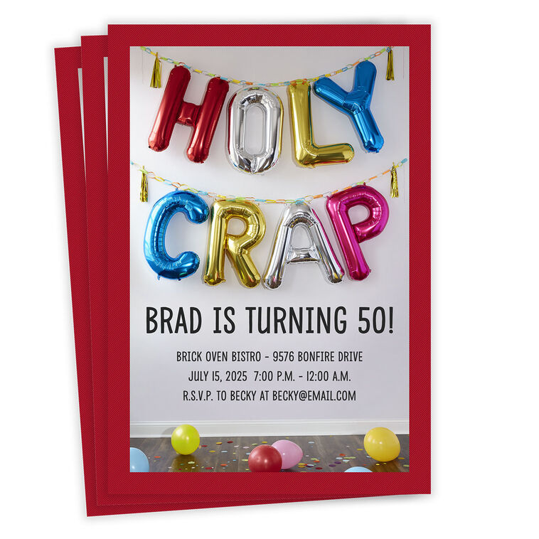 Holy Crap Balloons Flat Birthday Invitation