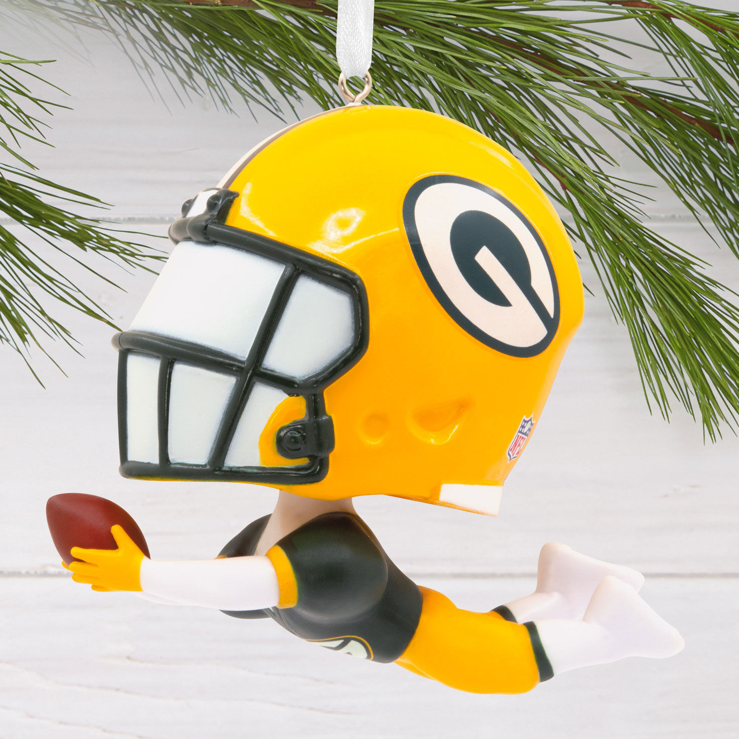 Green Bay Packers Bobblehead Christmas Ornament hanging on tree image number 2