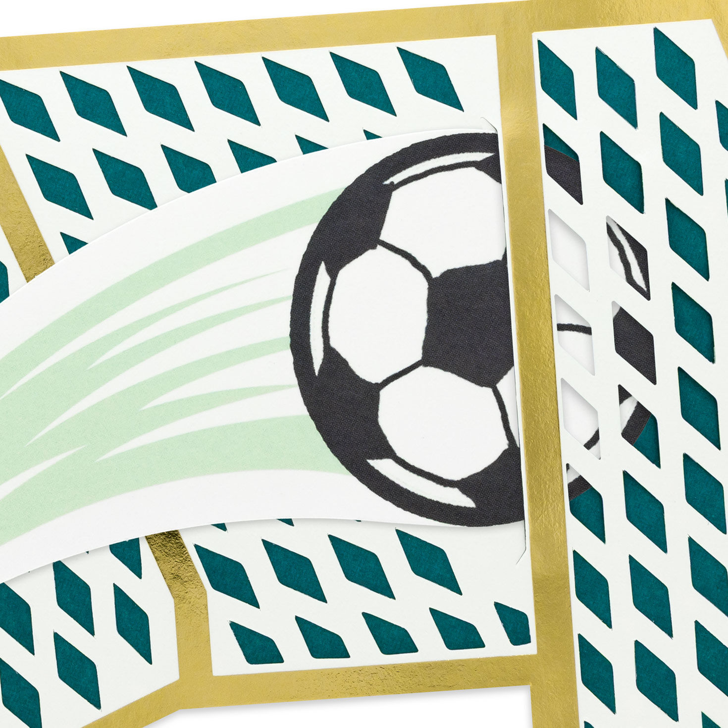 Soccer Ball in Pop-Up Goal Paper Craft Father's Day Card Card Front Detail image number 4
