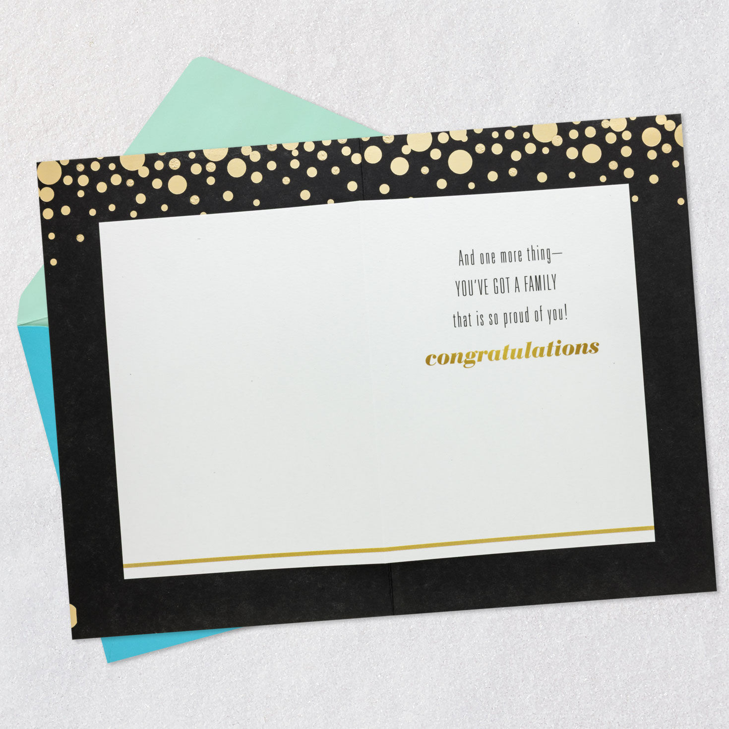 Gold Circles on Black Graduation Card for Family Open card with envelope image number 3