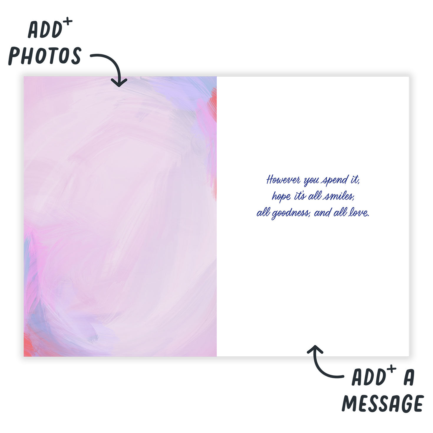 Purple Bow on Photo Personalized Mother's Day Card Open Card indicating personalization image number 3