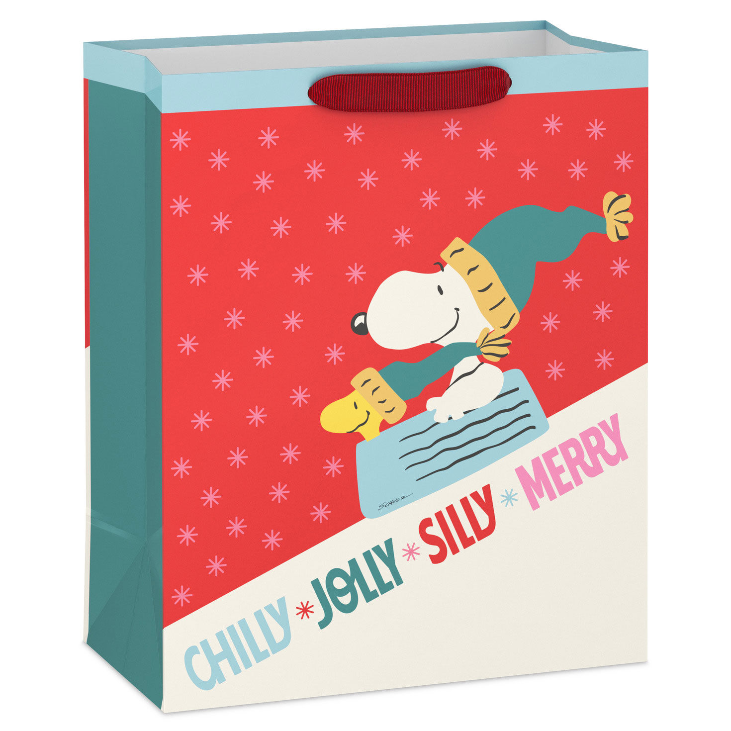 13" Peanuts® Snoopy Sled Large Christmas Gift Bag