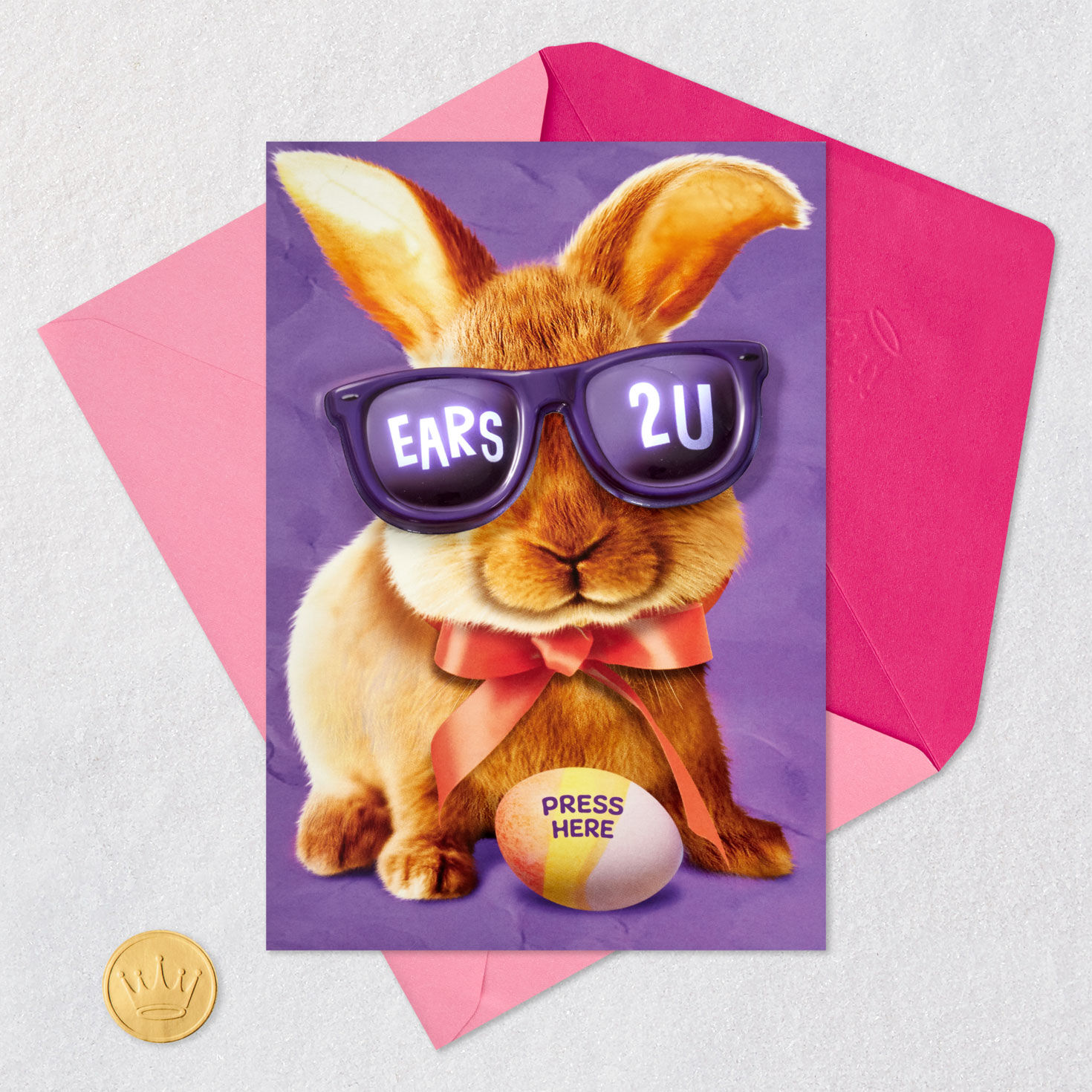Bunny With Light-Up Glasses Funny Easter Card With Music Card Front with Envelope and Gold Seal image number 7