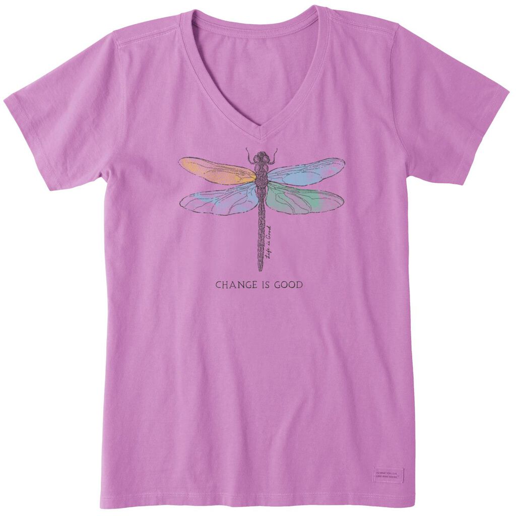 Life Is Good Women S Change Is Good Dragonfly V Neck T Shirt Medium Clothing Hallmark