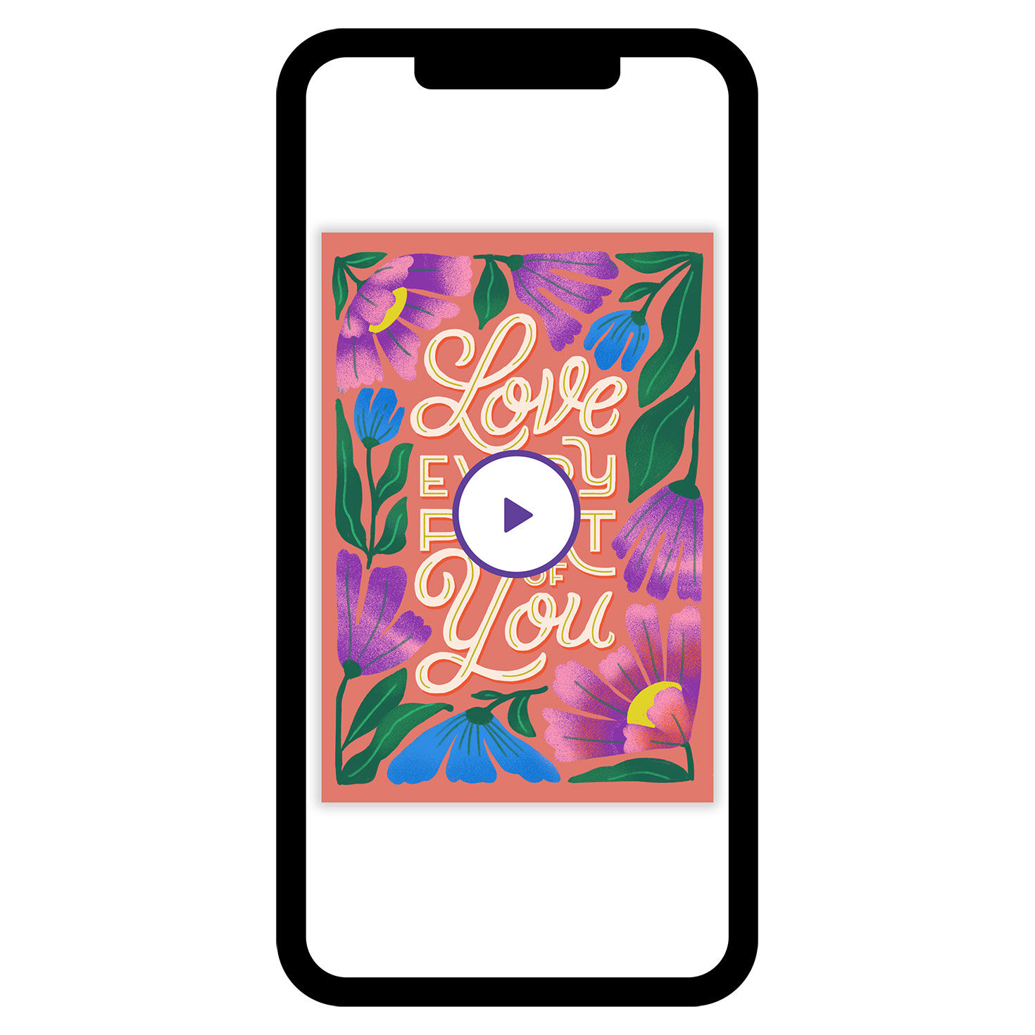 Pink Blue Wildflowers Art Personalized Love Card phone with card front image number 1
