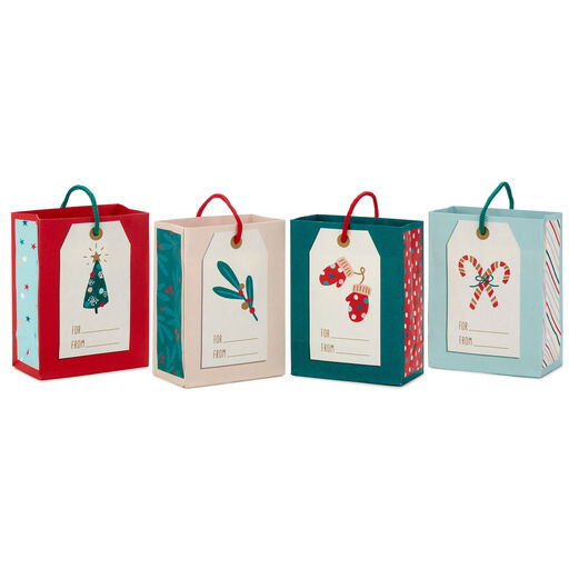 5.7" Tag Designs 4-Pack Assortment Small Christmas Gift Bags, 