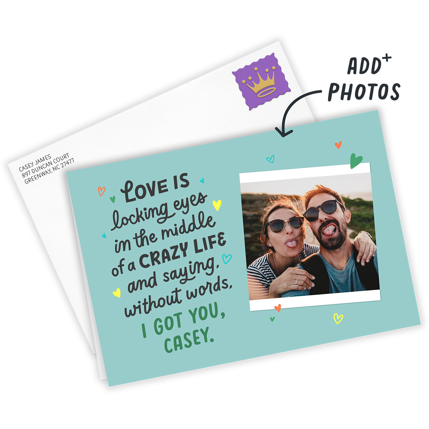 Colorful Hearts Romantic Folded Love Photo Card  image number 2