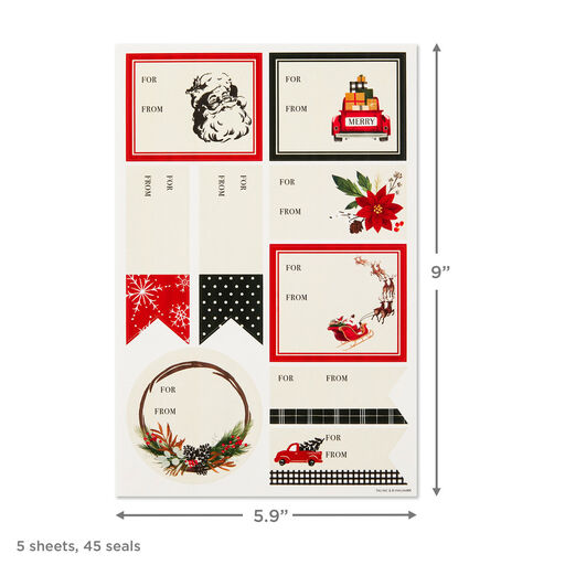 Nostalgic Charm Christmas Gift Tag Stickers, Pack of 45, 