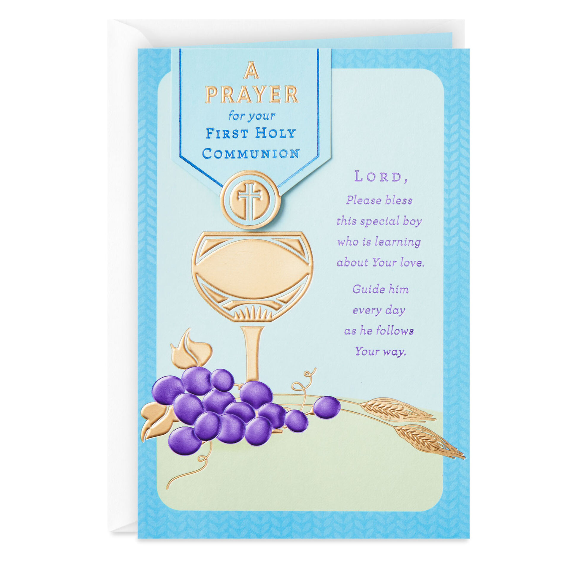 Gold Chalice Religious First Communion Card for Boy - Greeting Cards