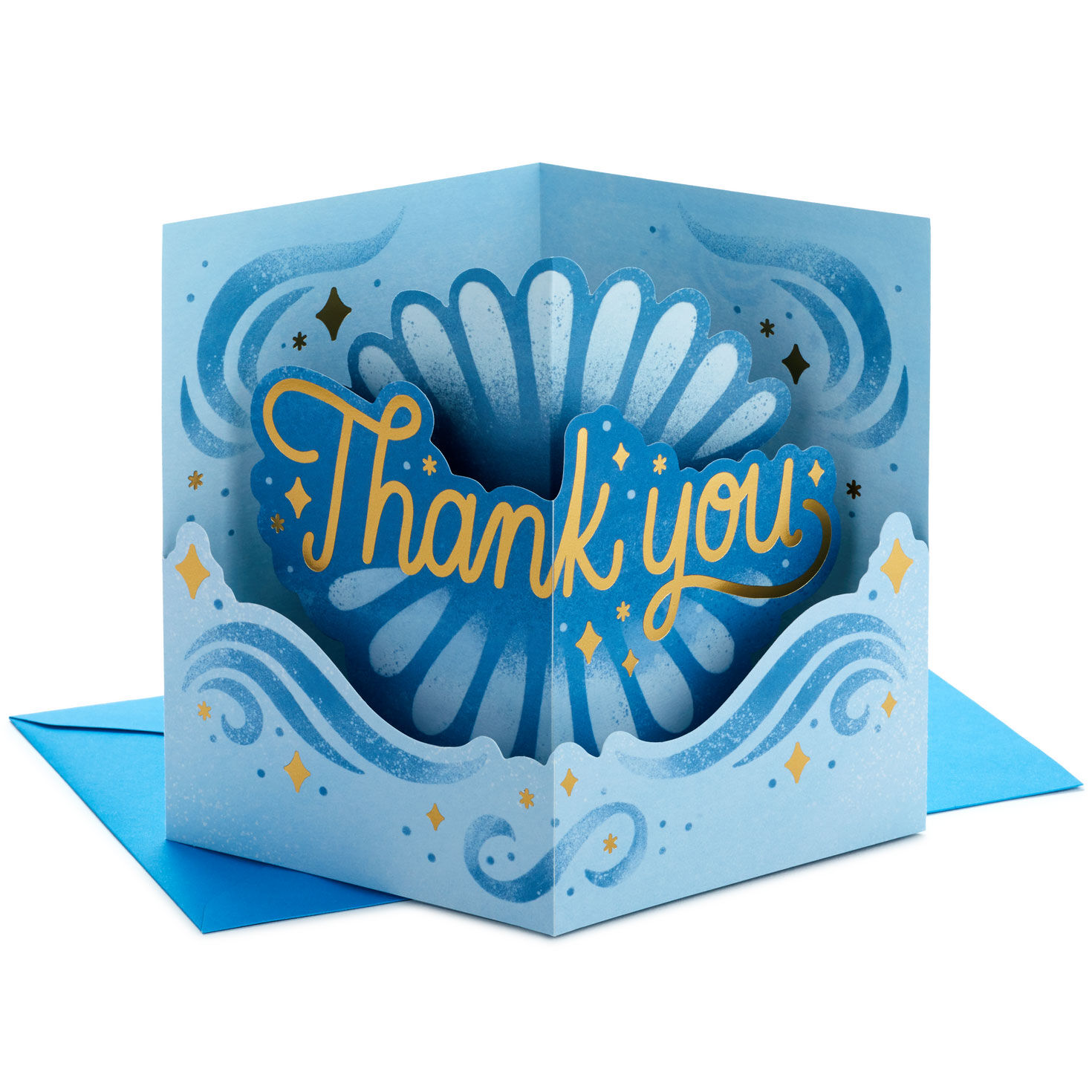 Blue and Gold 3D Pop-Up Thank-You Card