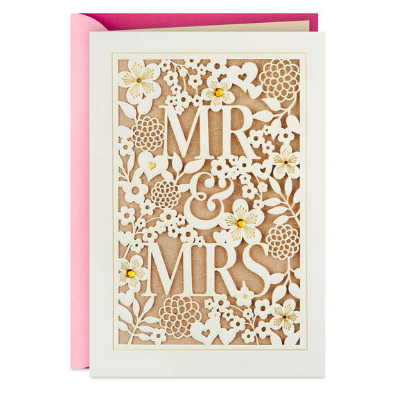 Floral Mr. and Mrs. Wedding Card, , large image number 1