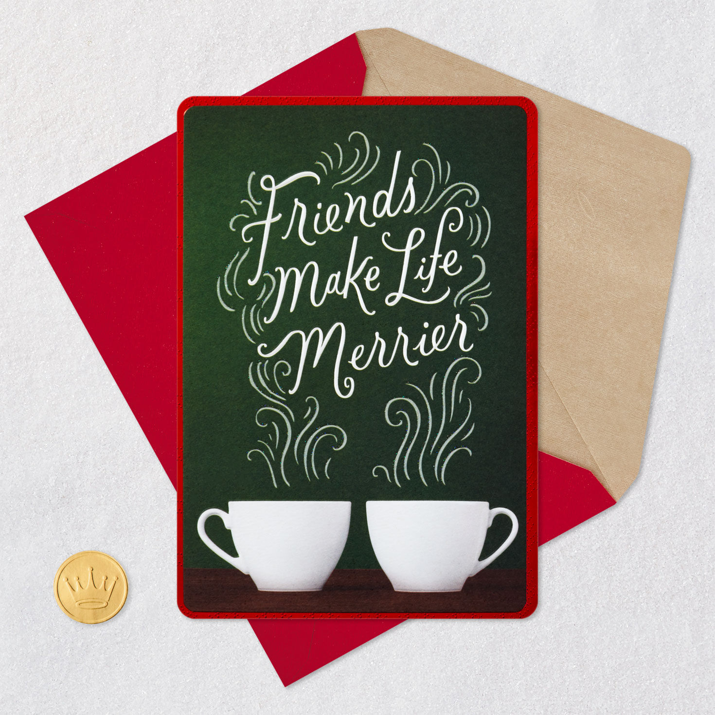 Two Coffee Cups Christmas Card for Friend Card Front with Envelope and Gold Seal image number 5