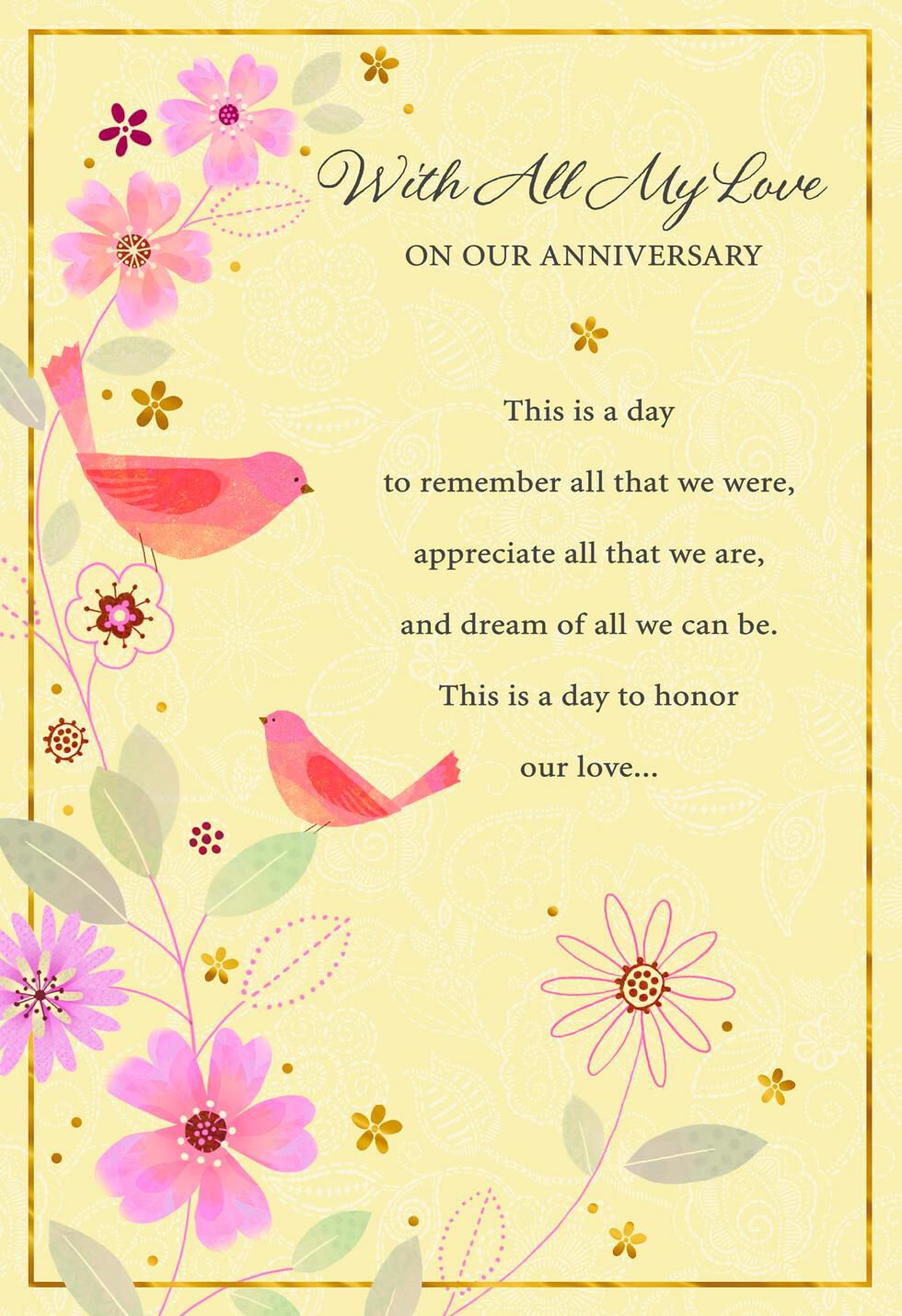 All My Love Birds on Yellow Anniversary Card