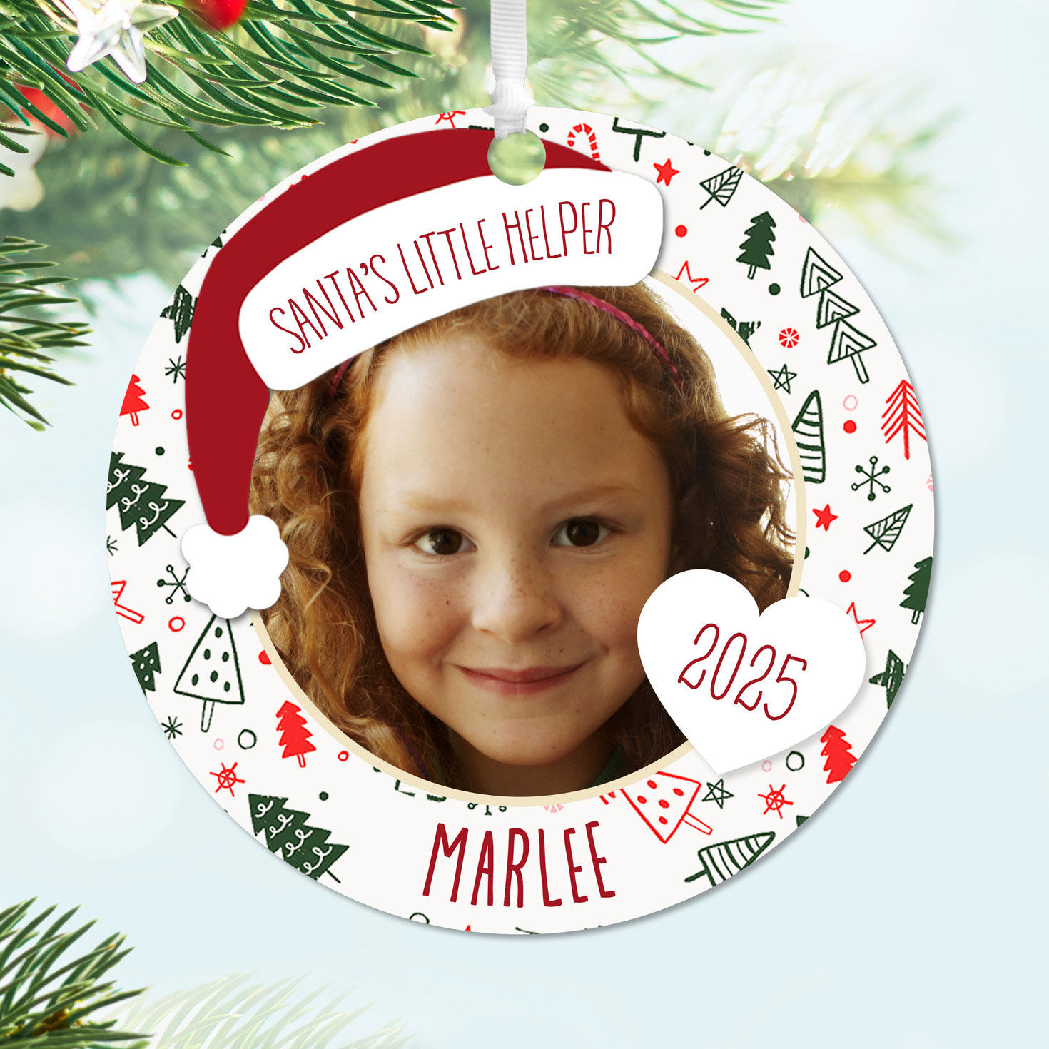 Holiday Round Metal Personalized Ornament, Custom Photo and Text for only USD 17.99 | Hallmark
