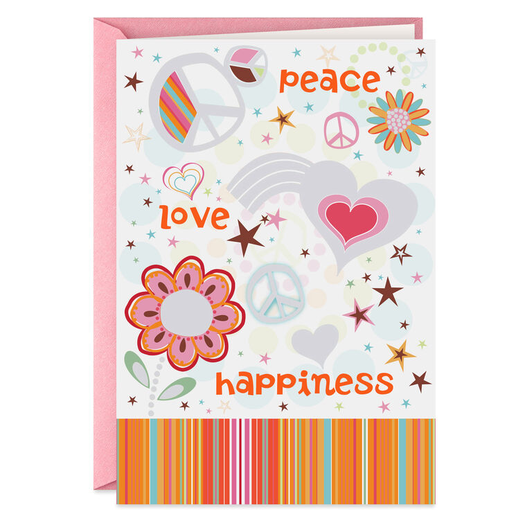 Peace, Love and Happiness Birthday Card, , large image number 1