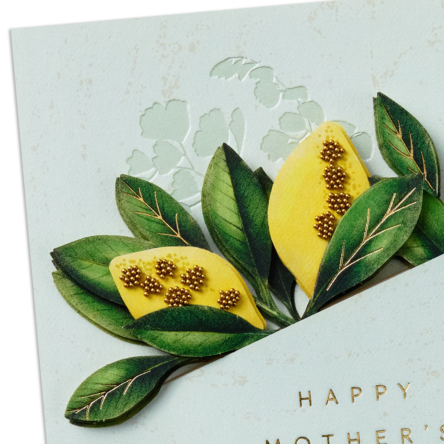 Beaded Lemons on Blue Happy Mother's Day Card Card Front Detail image number 4