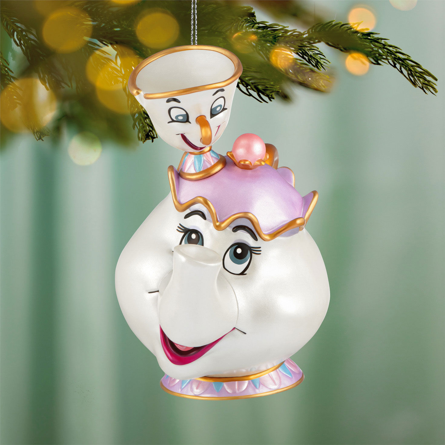 Beauty and the Beast Mrs. Potts and Chip Ornament Hanging on tree image number 2