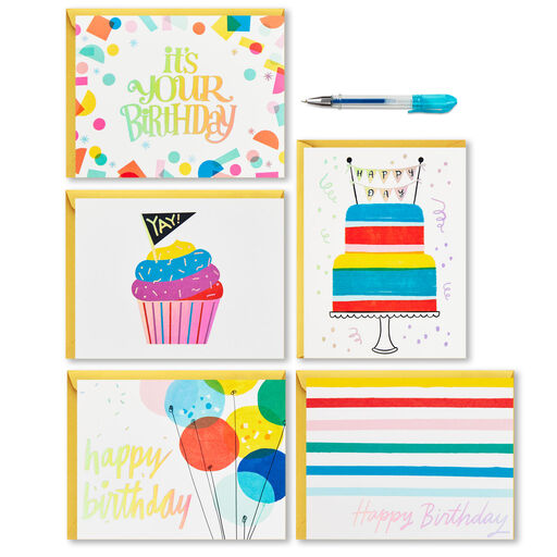 Colorful Assorted Birthday Cards With Pouch and Pen, Pack of 10, 