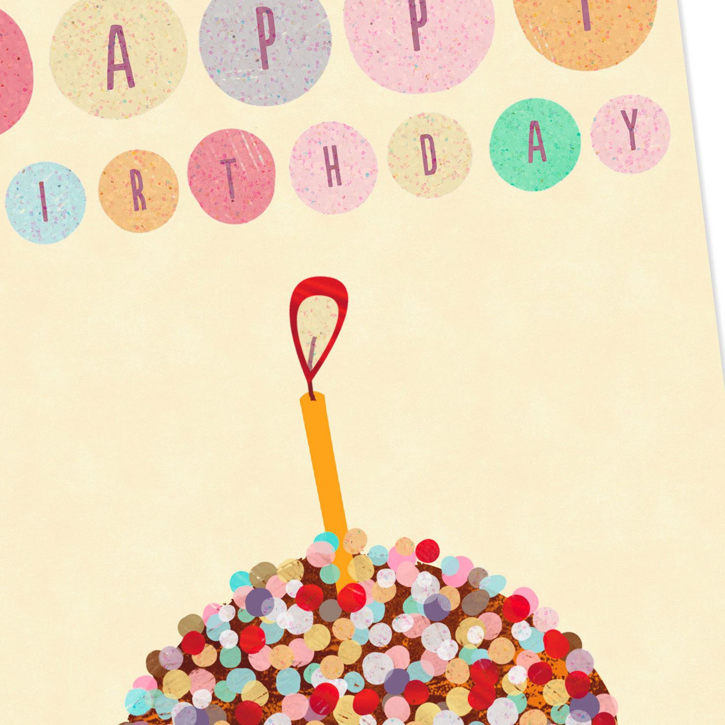 Cupcake With Candle and Confetti Happy Birthday Card Card Front Detail image number 4