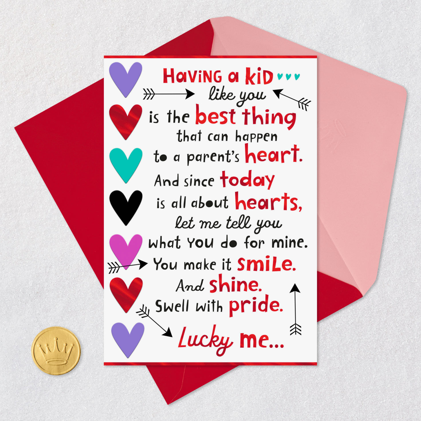Hearts and Arrows Valentine's Day Card for Son or Daughter Card Front with Envelope and Gold Seal image number 6