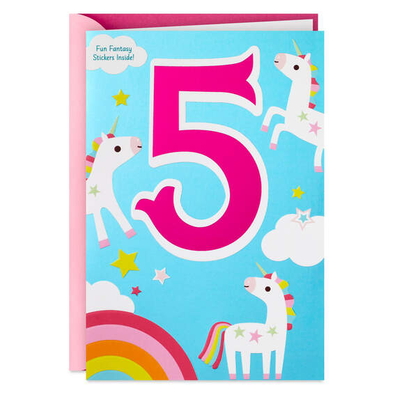 Magical Unicorns 5th Birthday Card With Stickers