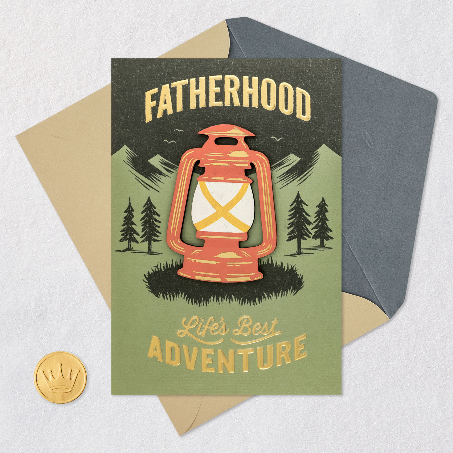Classic Camping Lantern Father's Day Card Card Front with Envelope and Gold Seal image number 5