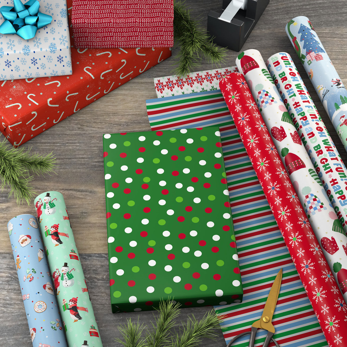 Colorful Assorted Reversible Christmas Gift Wrap  image number 3