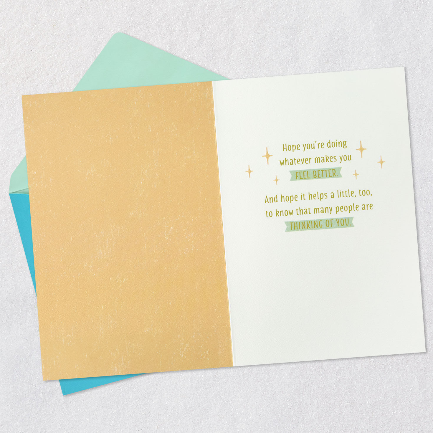 Modern Teal and Gold Get Well Card Open card with envelope image number 3