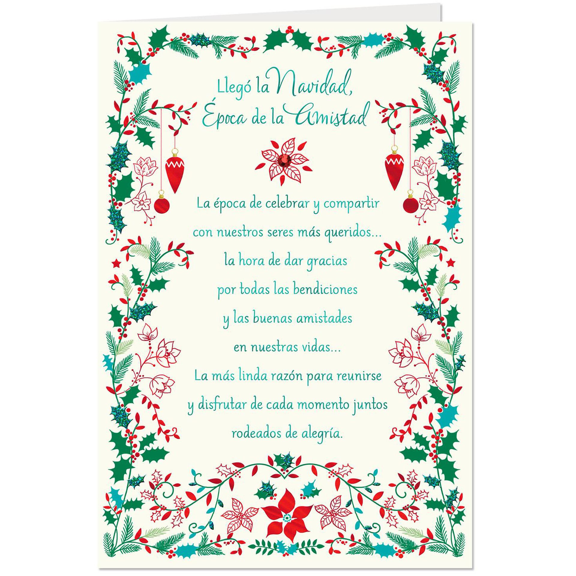 Holly and Ornaments SpanishLanguage Christmas Card  Greeting Cards