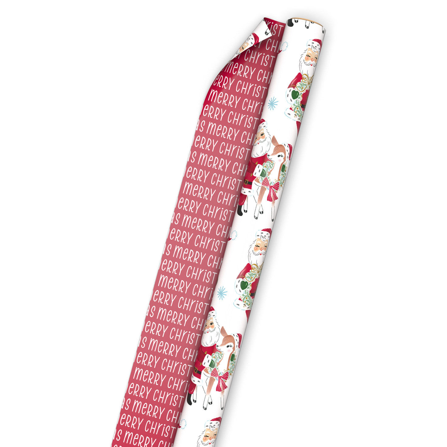 Vintage Santas/Merry Christmas Reversible Gift Wrap Wrap Tube image number 5