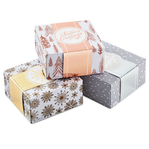4" Metallic Mix 3-Pack Small Christmas Gift Boxes Assortment, 