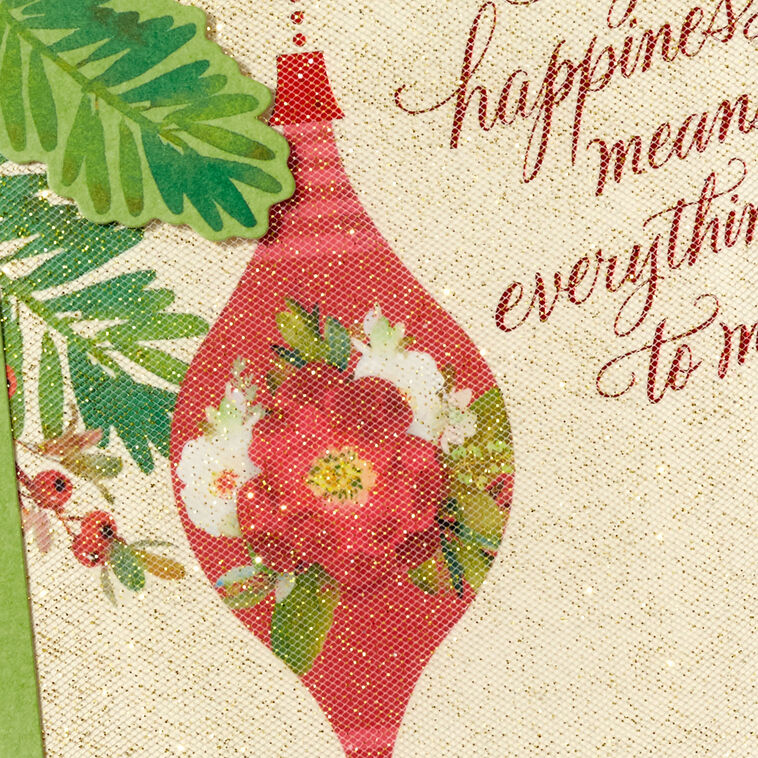 Elegant Red Floral Ornament Daughter Christmas Card Card Front Detail image number 6