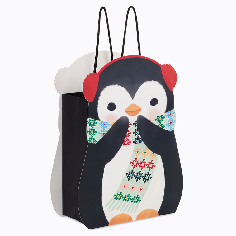 9.6" Penguin in Earmuffs Medium Christmas Gift Bag