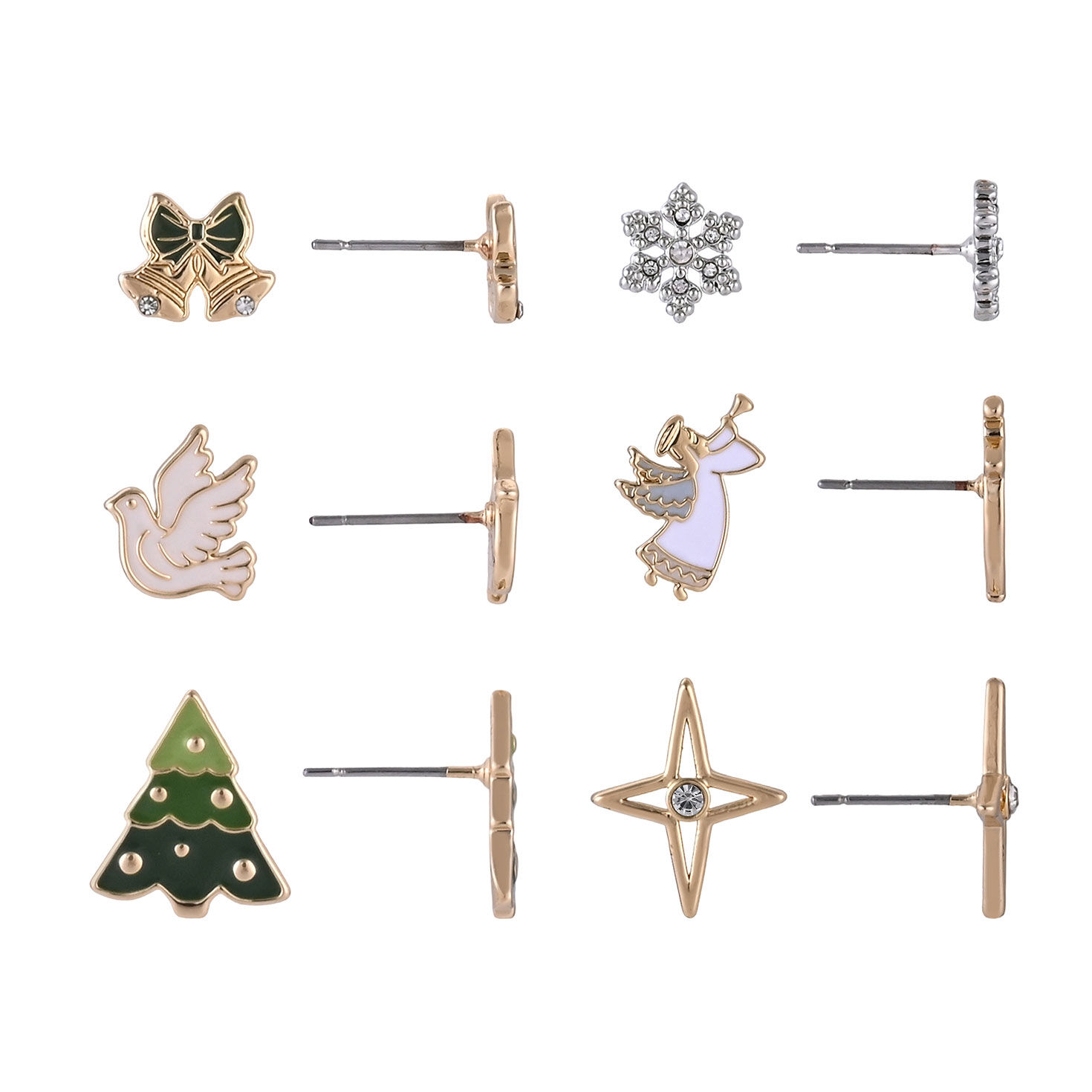 6-pair Christmas Earring Set - Bells front and side image number 2