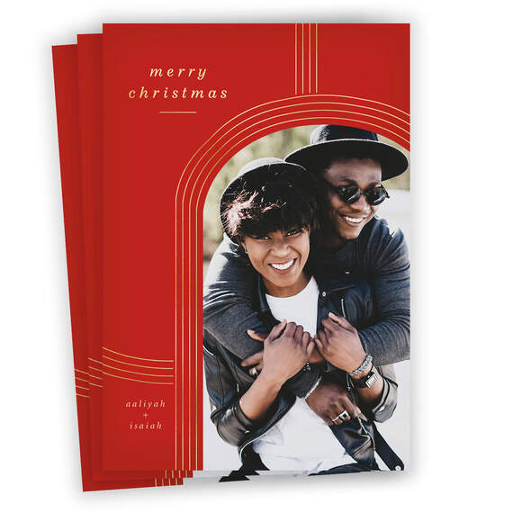 Gold Arch on Red Flat Christmas Photo Card