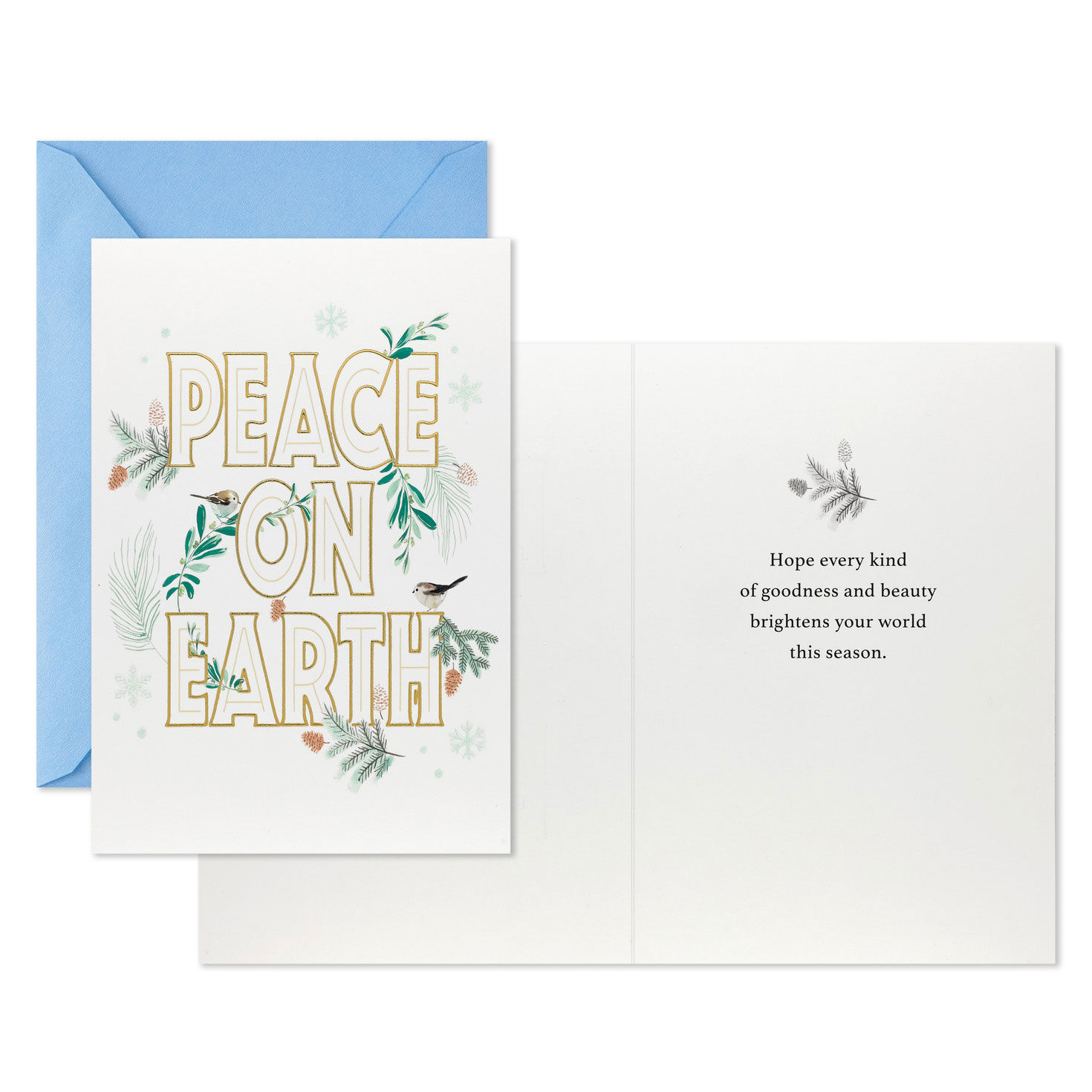 Greenery and Birds Peace Boxed Christmas Cards Card Front with Sentiment image number 3