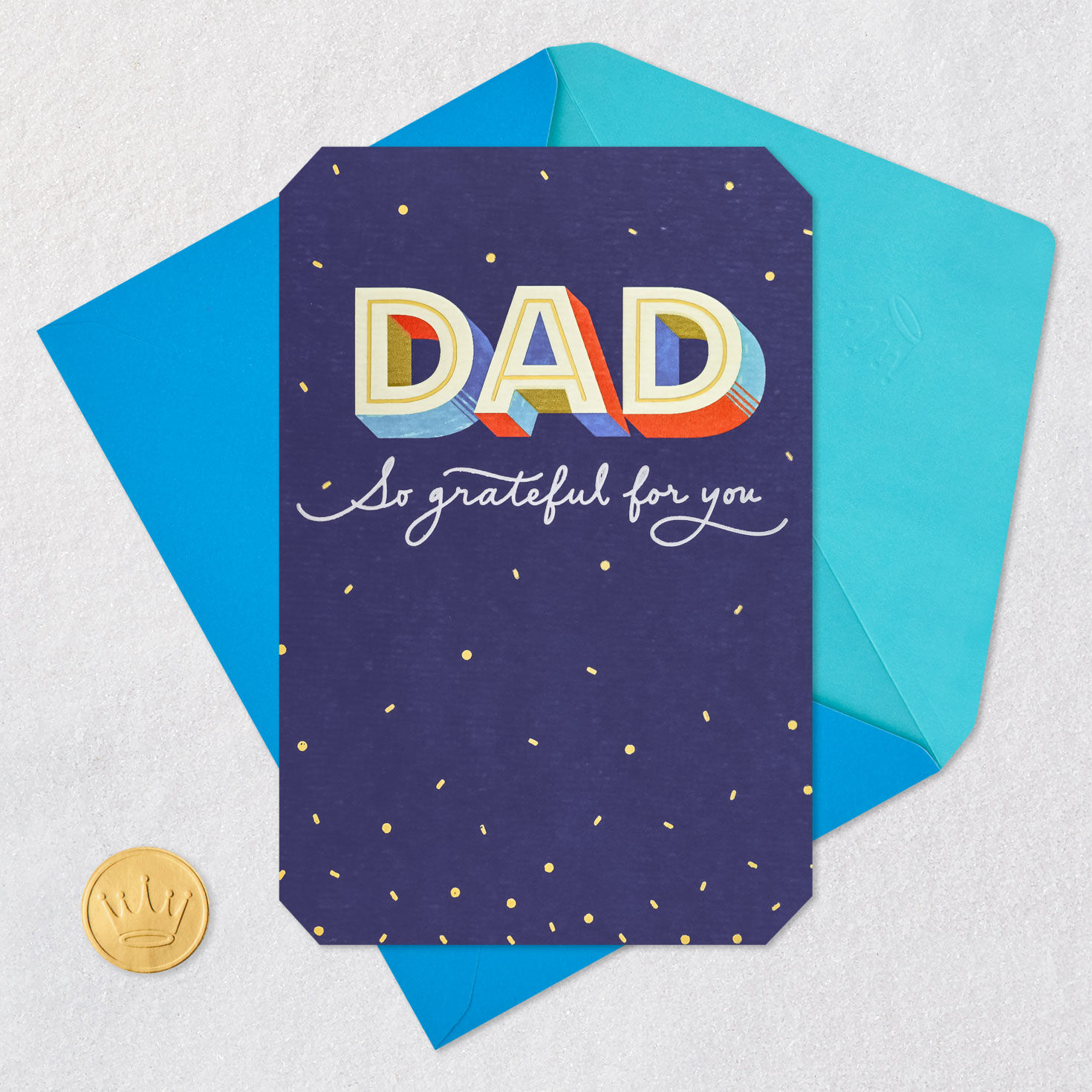 Collage Lettering on Blue Birthday Card for Dad Card Front with Envelope and Gold Seal image number 5