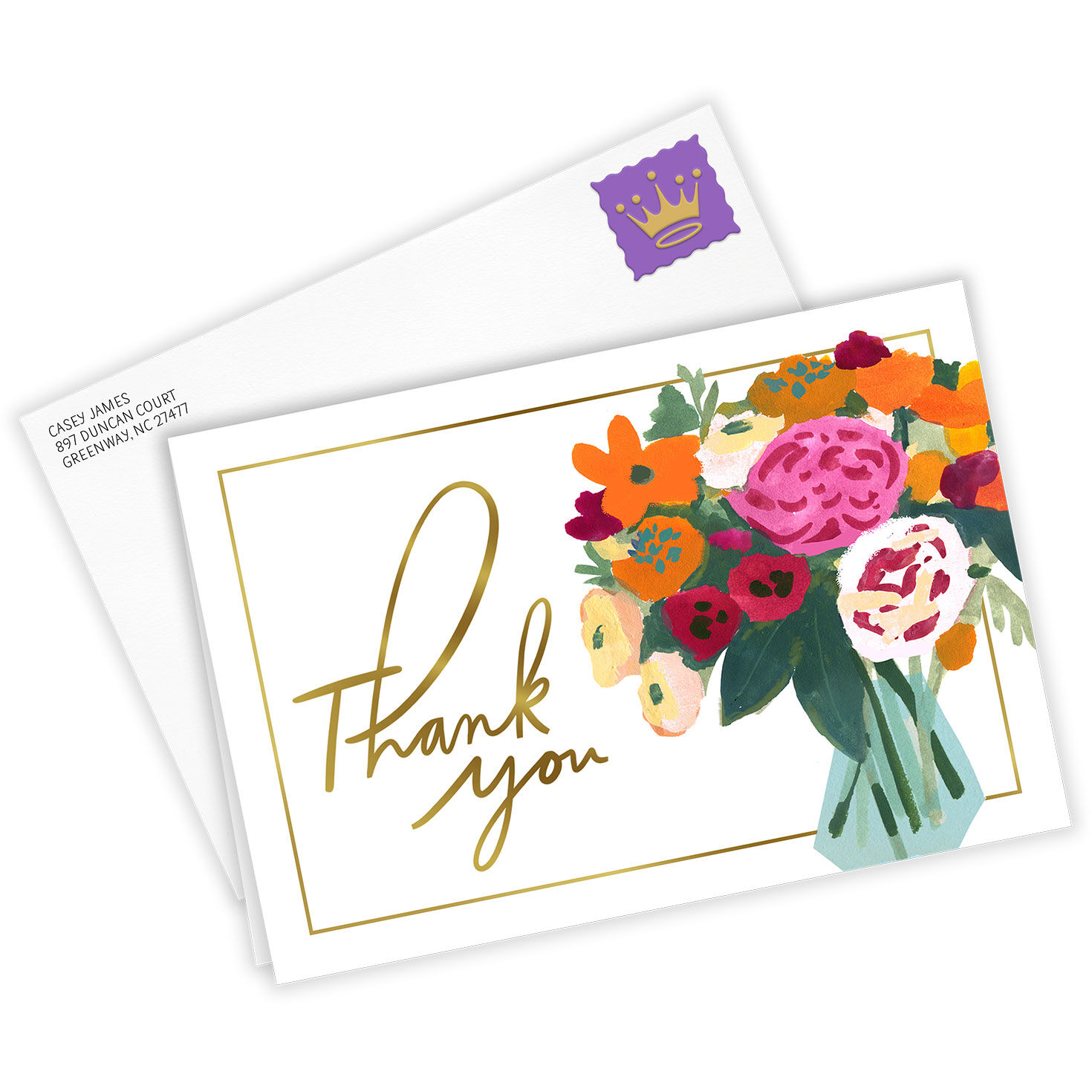 Artistic Floral Bouquet Custom Thank-You Card, , large image number 2