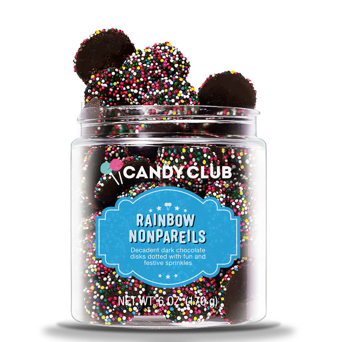 Candy Club Dark Chocolate Rainbow Nonpareils in Jar, 6 oz. Candy