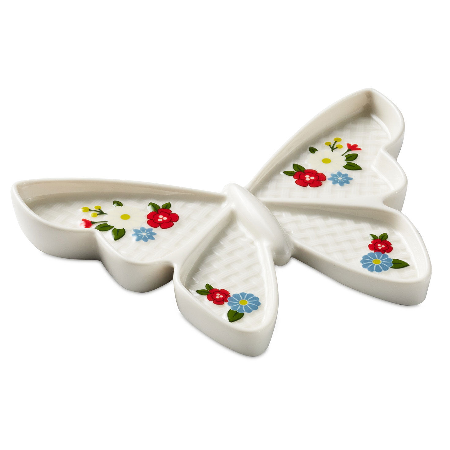 Butterfly Floral Basketweave Trinket Dish angled image number 2