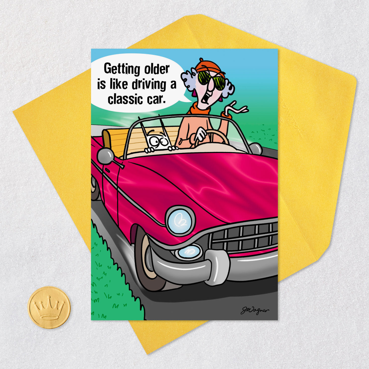 Maxine Getting Older Funny Birthday Card Card Front with Envelope and Gold Seal image number 5