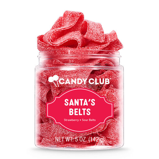 Candy Club Santa's Belts Sour Strawberry Gummy Candies in Jar, 5 oz., 