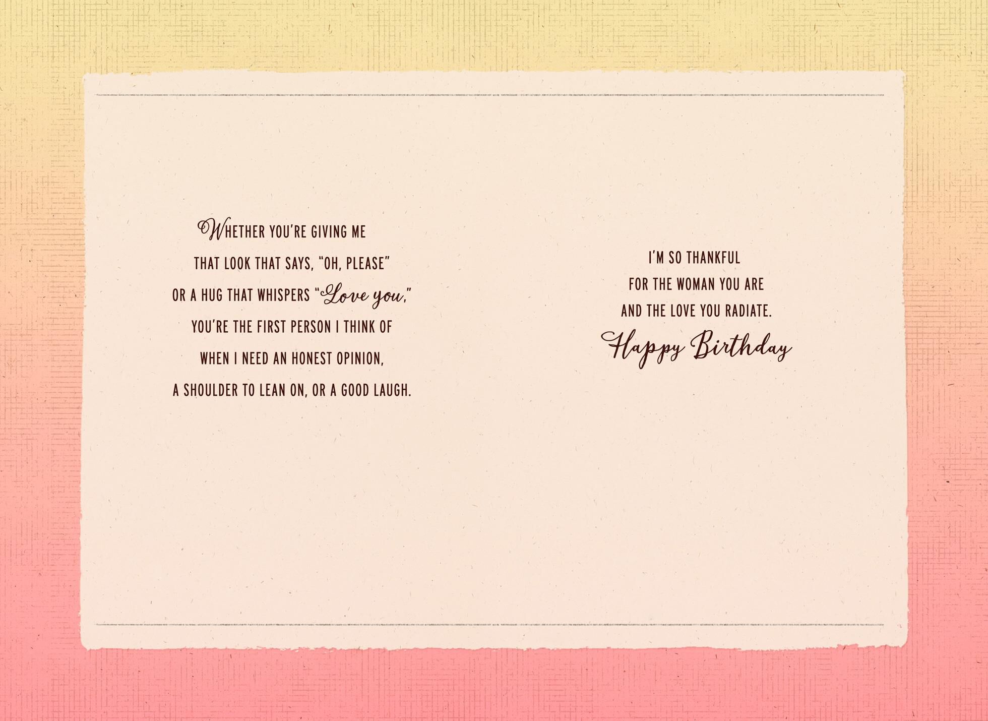 Thankful for the Woman You Are Birthday Card for Sister