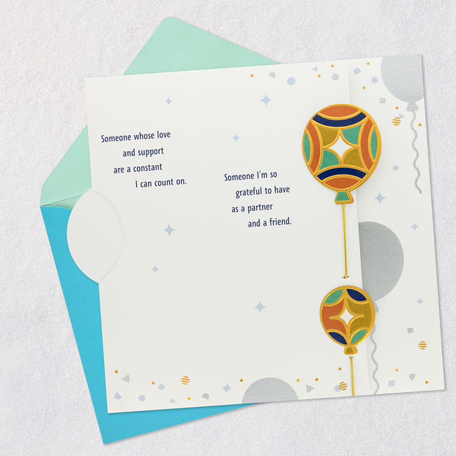 Orange, Blue and Green Balloons Husband Birthday Card Open card with envelope image number 4