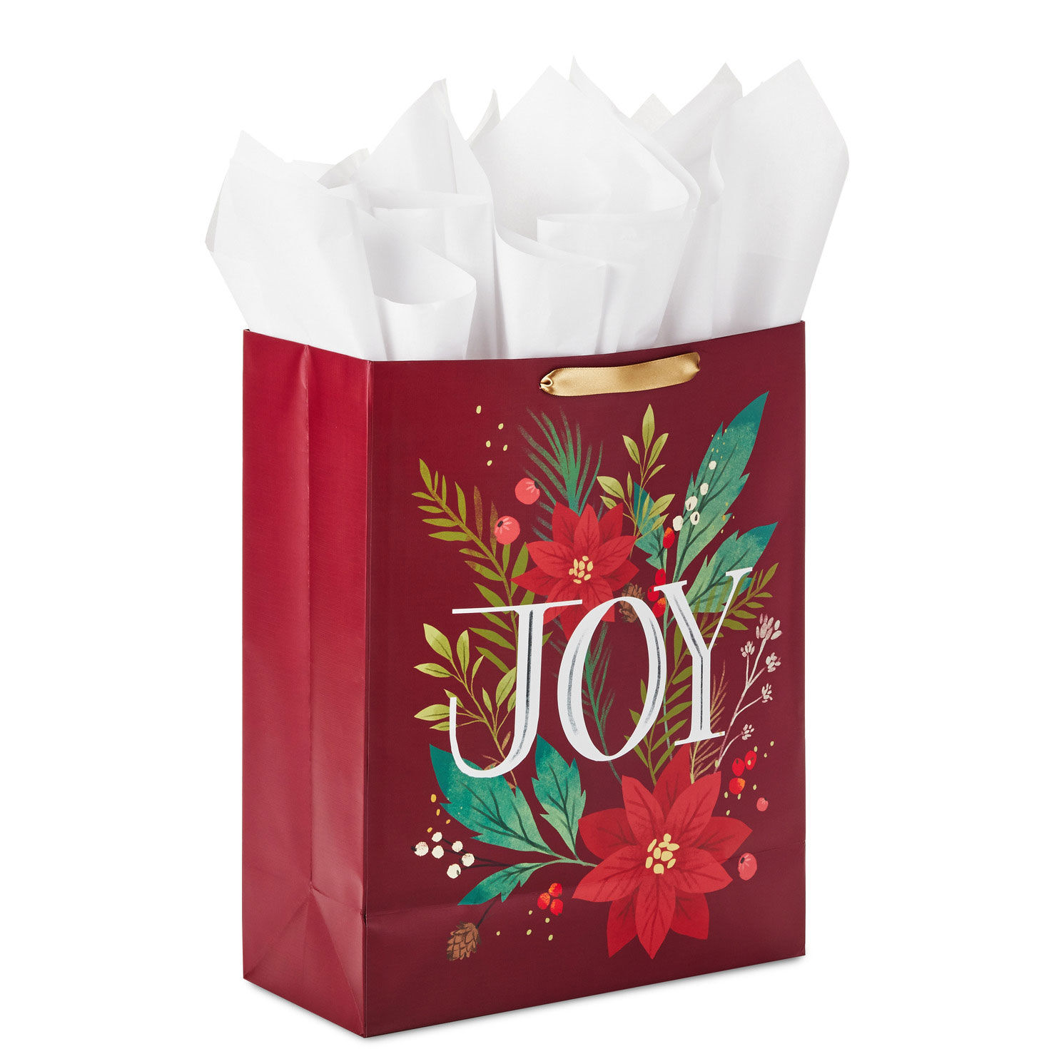 15.5" Joy and Poinsettia Extra-Large Holiday Gift Bag With Tissue Paper for only USD 8.99 | Hallmark