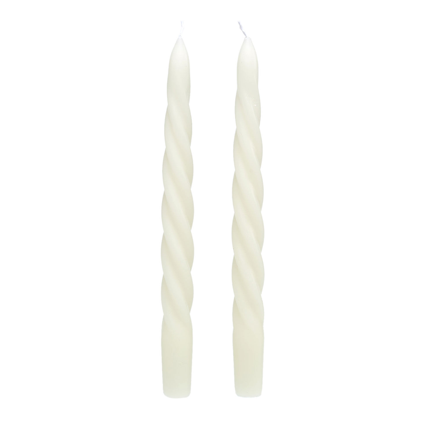 White Spiral Taper Candles, Set of 2